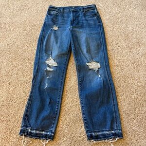 7 For All Mankind High Waist Cropped Straight Leg Jeans Distressed Size 29